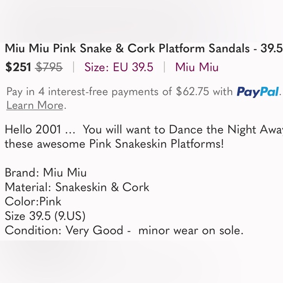 Miu Miu   Peach Snake & Cork Platform Sandals - 39.5 - Picture 6 of 9